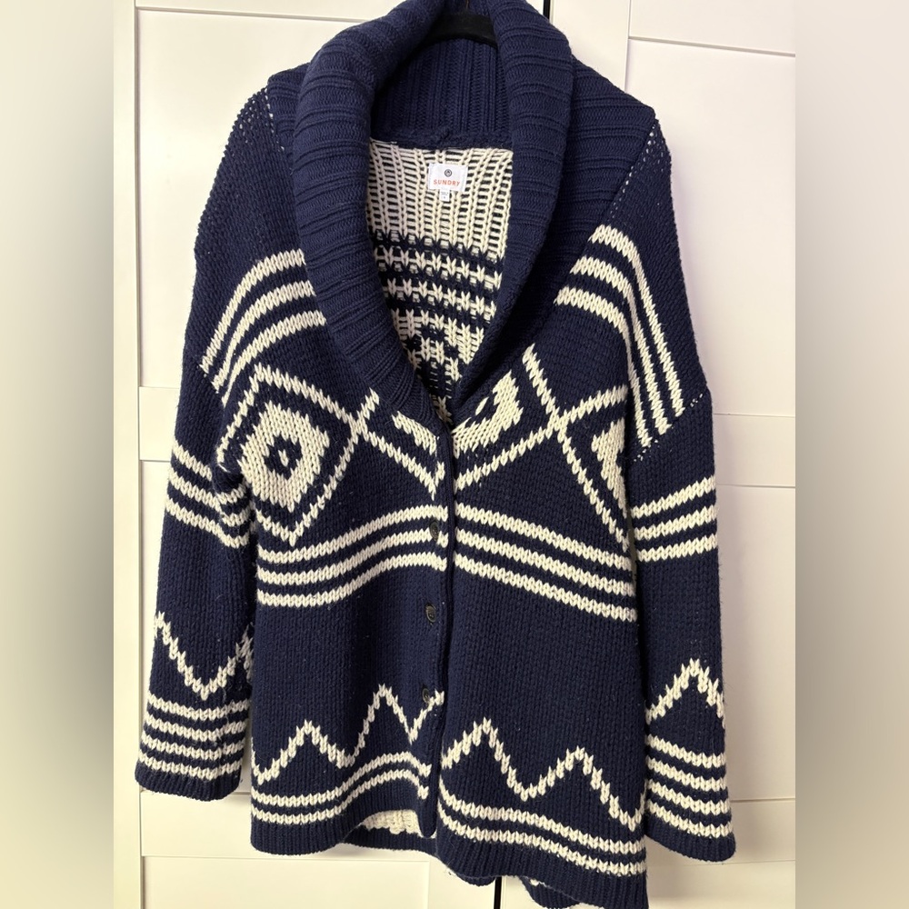 Sundry Navy and Cream Geometric Cardigan